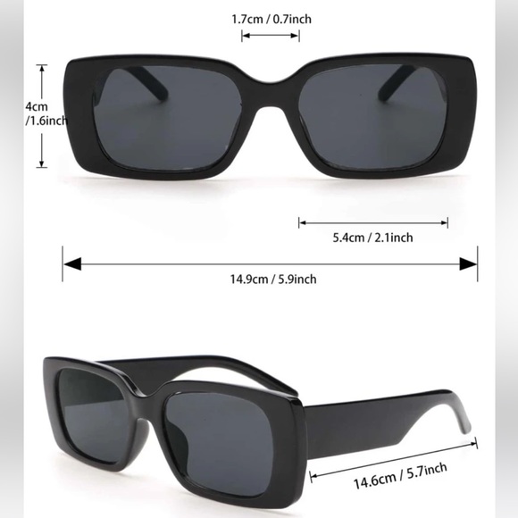 Rectangular Retro Black Sunglasses - Picture 5 of 5